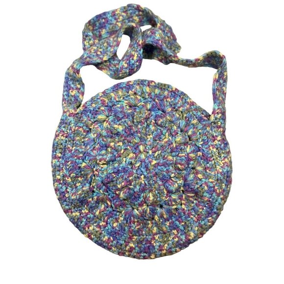 Handmade Multicolor Crocheted Round Shoulder Bag With Floral Fabric Lining NEW‎ - Picture 1 of 7